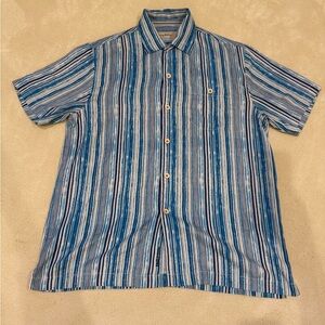 Tommy Bahama Blue and White Striped Casual Shirt